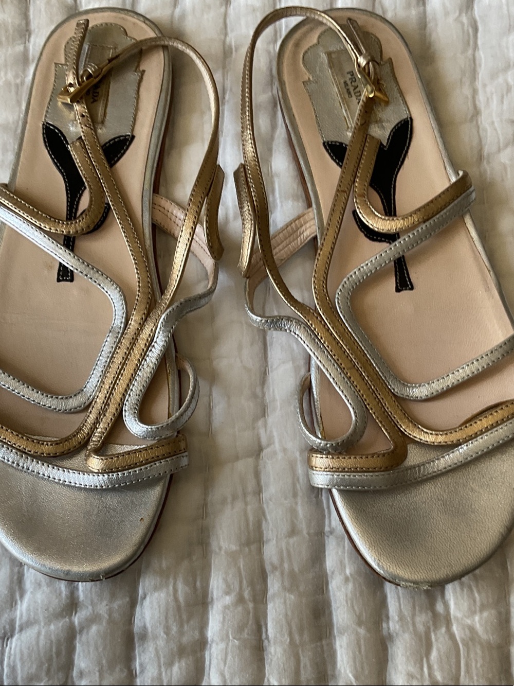 Prada Gold Leather Strappy Flat Sandals - Picture 2 of 3
